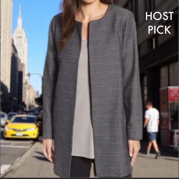 Eileen Fisher Jackets & Blazers - Eileen Fisher Organic Cotton Long Jacket in Smoke Speckle Stripe M